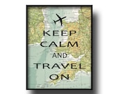 vintage map atlas book page quote typography art print art keep calm and carrry on plane
