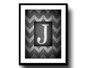personalized chalkboard monogram art print custom letter chevron initial black white home decor
