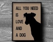 typography animal canine dog love silhouette quote letters art print poster kraft paper home decor 8x10