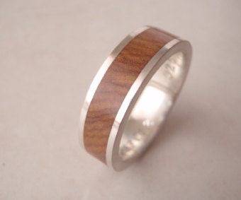 Round Wooden Ring - Sterling Silver (925)