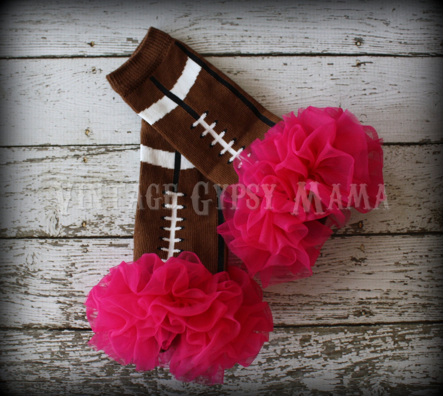 Customizable Football Leg Warmers Fuchsia Hot Pink Tutu Tights Leggings Ruffled Chiffon Birthday Party Football