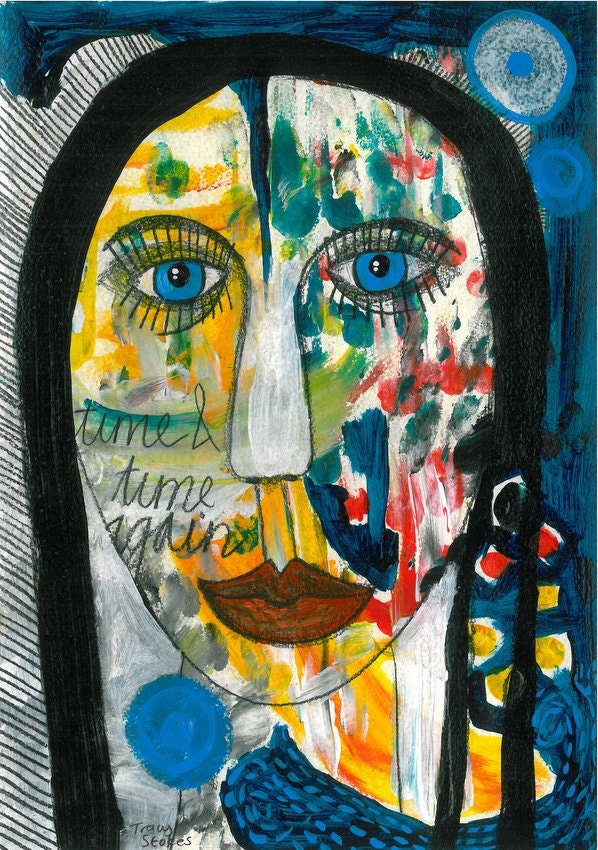 time & time again - original painting - outsider art - contemporary - mixed media - expressionist