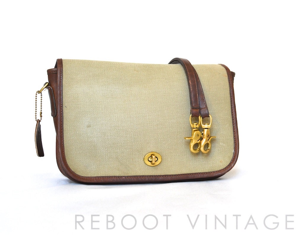 Vintage COACH City / Pocket  Bag in Super Rare Cotton Twill & Leather - Summery