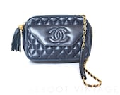 Vintage 80s CC Logo Shoulder Bag  - Navy Blue and Gold