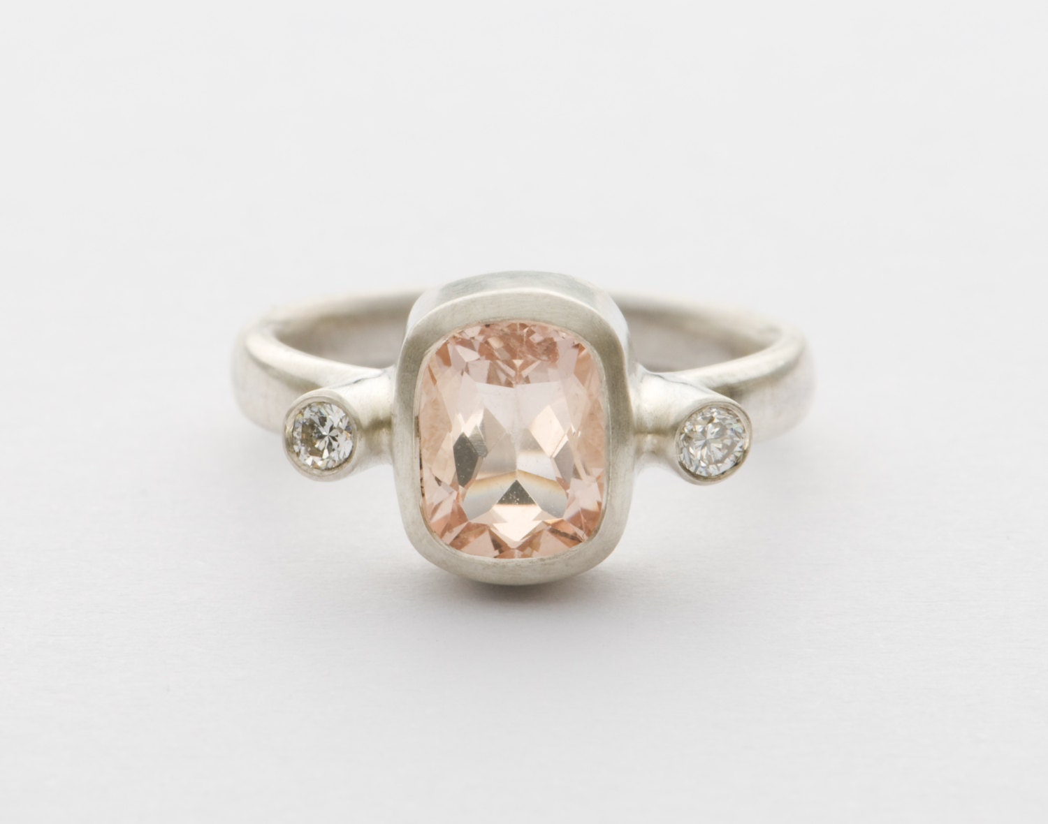 Morganite Ring - Morganite and Diamond Ring - Sterling Silver - Size 6 - Free Shipping