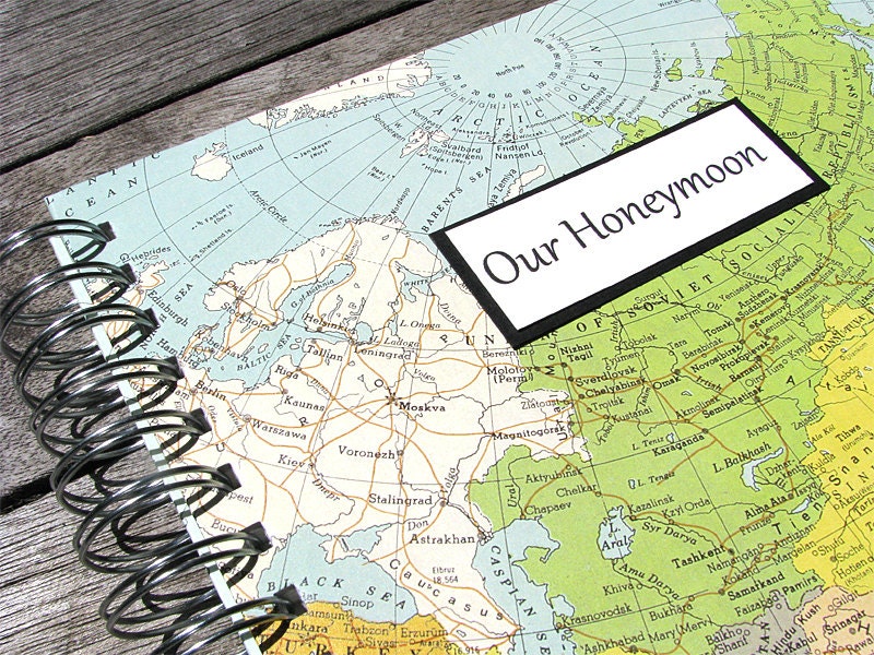 Personalized Wedding Gift - Honeymoon Journal / Photo Album with Map, 8"x8"