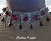 Bridal Crystal Choker,Victorian Gothic Choker,Filigree Choker,Swarovski Crystal Siam Choker, RED,Vintage Style,Gothic Choker,Antique Silver