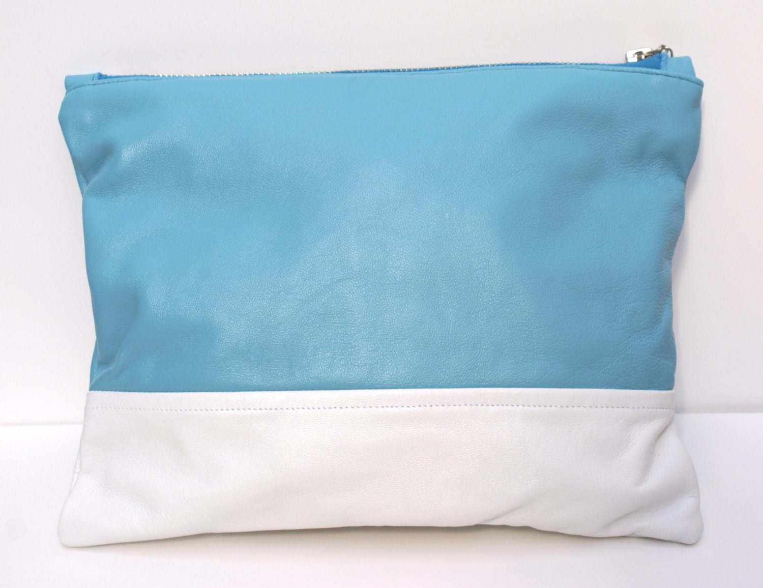 Baby Blue and White Leather Clutch