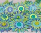 Aqua, Blue and Green Paper Flower Daisy Pin on Boutonniere Button