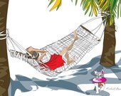Relaxing on the Beach Illustration Print