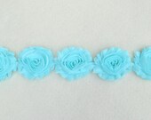 SALE... Shabby Chiffon Rose Trim, Aqua, 1 yard