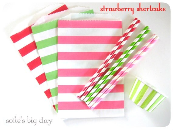 Strawberry Shortcake Inspired Party Pack-Treat Bags-Striped Straws-Baking Cups Il_570xn