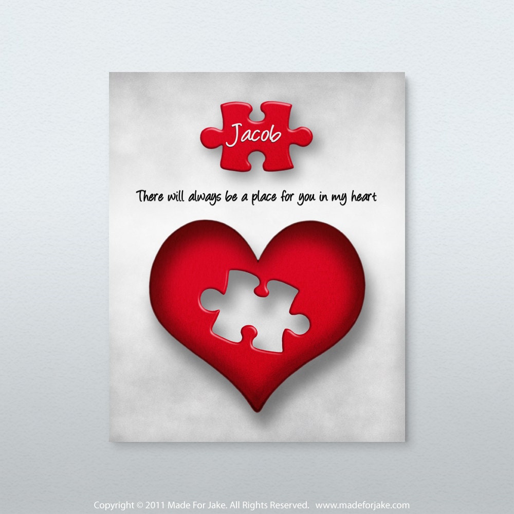 Heart puzzle nursery or child room wall art print - 8x10 Personalized