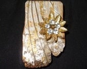 Ladies Brooch hand crafted from birch bark with vintage jewelry and silver leaf