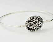 Sterling Silver Filled Bangle Bracelet- Filigree Puff Oval and Sterling Silver Filled Wire- Custom Made to Size