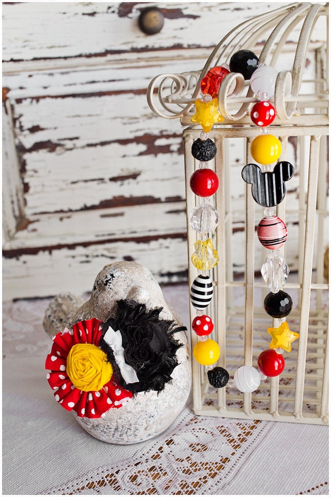 Chunky necklace w/matching headband in Yellow, Red, Black, and White