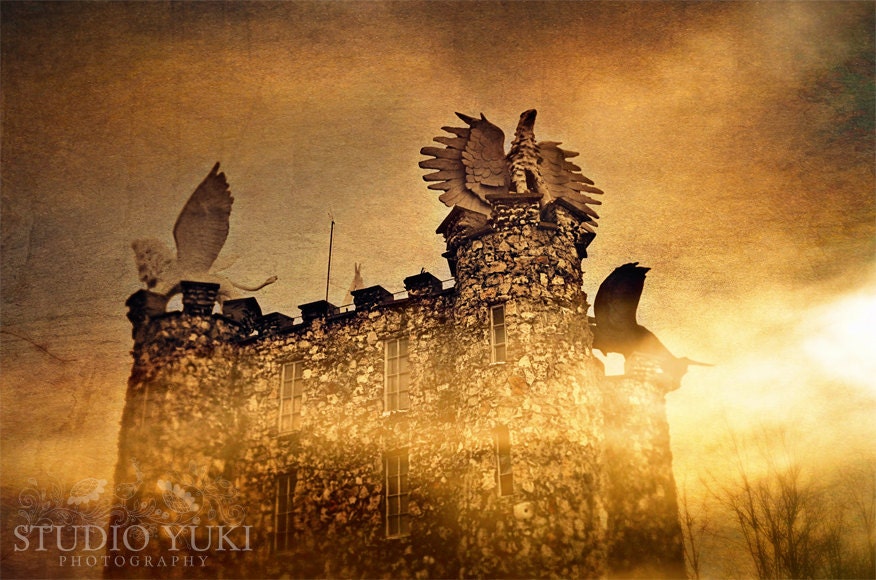 Fairytale Castle Photography, Golden Enchanted Tower, Magical, Fantasy Wall Art, Mist, Eben Ezer, Sphinx - Apocalypse
