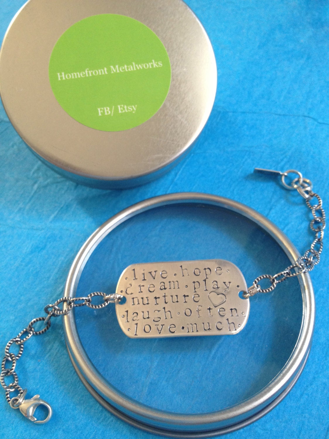Inspiration Tag Bracelet Handstamped Silver