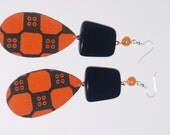 Beaded Dangle Fabric Covered Wood Earrings
