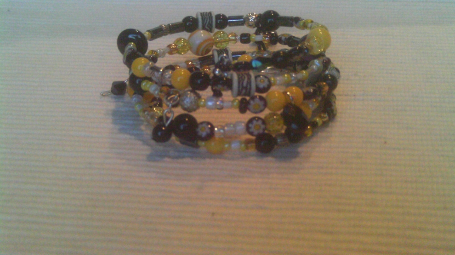 Sunny Yellow and Black Quadruple Bangle bracelet, Memory Wire CUFF Bracelet, Spring Bracelet, Spring Jewelry Sale