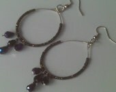 Midnight Prism, Upcycled Vintage Black Crystal and Silver Hoop Earrings,One of a Kind Hoop Earrings ,Triple Crystal Drop HOOP Earrings