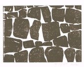 SALE CLEARANCE - Modern Contemporary Organic Forms Art Block Print 5 x 7 Home Decor / Dark Brown / Hand Pulled Linocut