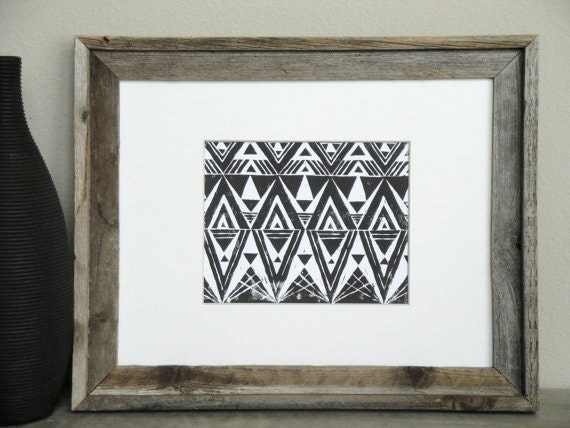 SALE Art Deco Abstract Repeating Geometric Pattern Art Block Print 8 x 10 Home Decor / Black or Various Colors / Hand Pulled Linocut