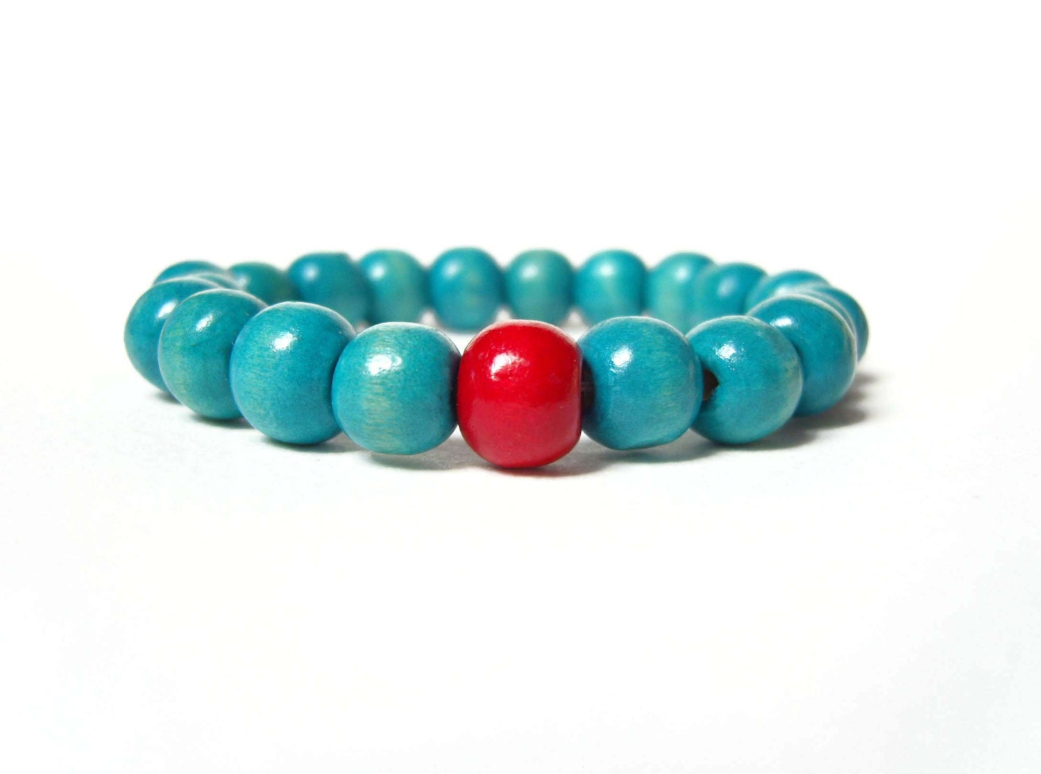 Chunky Bead Bracelet, Teal Turquoise and Red Bracelet, Wooden Bead Bracelet, Chunky Jewelry Uk