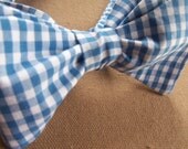 Light Blue Gingham -Mens/Boys Adjustable Self-Tie Bow Tie in Blue and White Gingham Print
