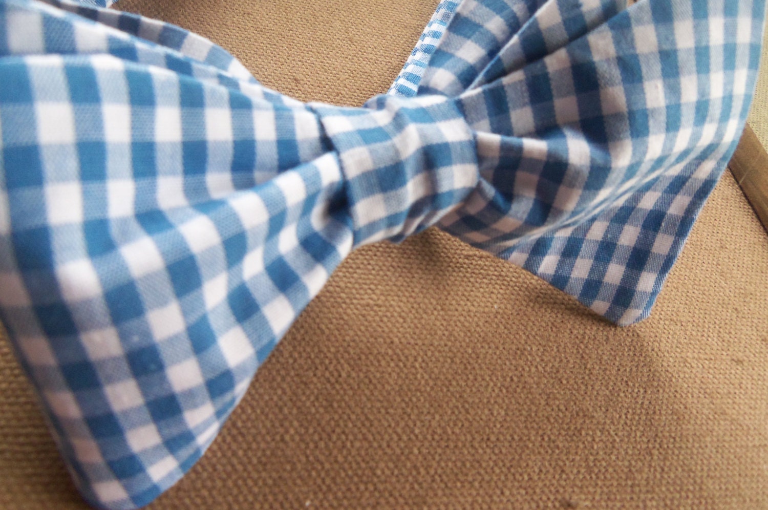 Light Blue Gingham -Mens/Boys Adjustable Self-Tie Bow Tie in Blue and White Gingham Print