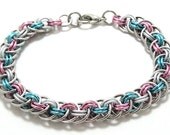 Chainmaille Bracelet: Trans Pride in Viper Basket