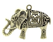 Hollow Elephant Antique Bronze Charm Pendant   2" x 1 4/8"  1pc -Ships Immediately from California - BC549