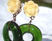 Wine Bottle Earrings Wine Gifts Green Eco Gifts Boho Fashion Romance Roses OOAK