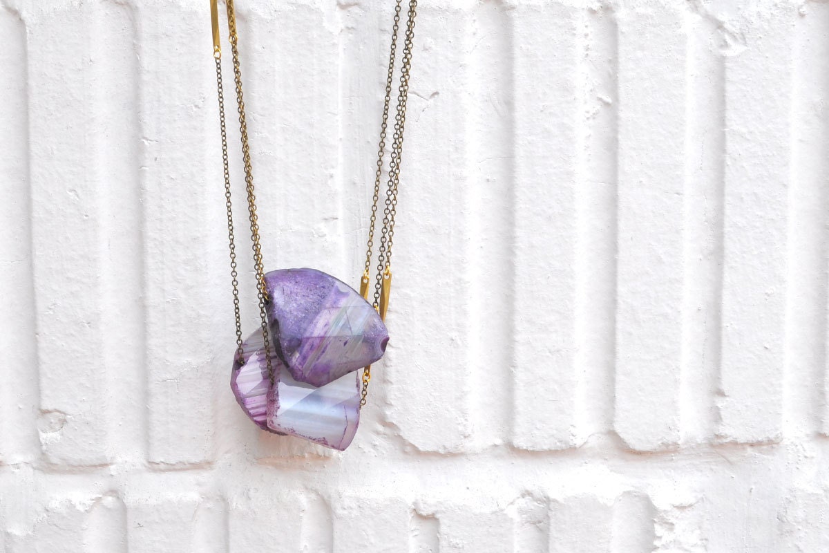 NEW Statement Necklace : Spring Fashion - Raw Purple Agate Necklace, gifts for her