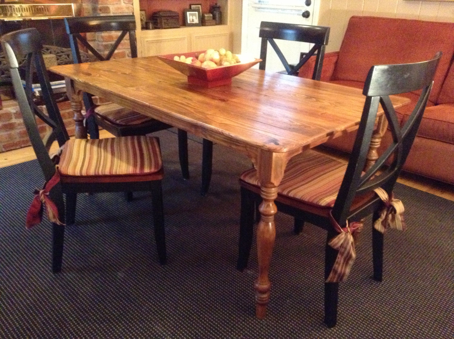 Hand crafted pine farm table with old world joinery and reclaimed vintage materials