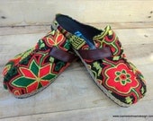 Colorful Laos Embroidered Vegan Slides Clogs Shoes In Greens 7