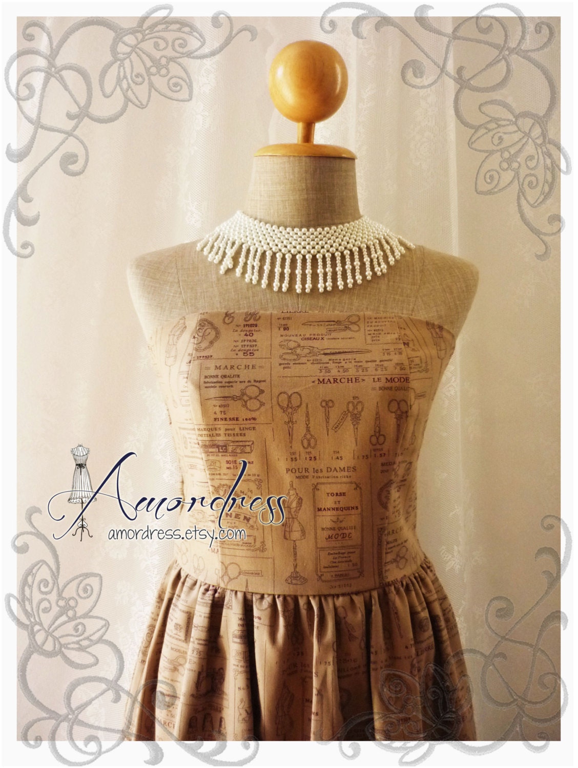 The Dressmaker Dress Vintage Inspired Brown Dress Vintage French Dress Strapless Dress Once Upon a Time -Size S-