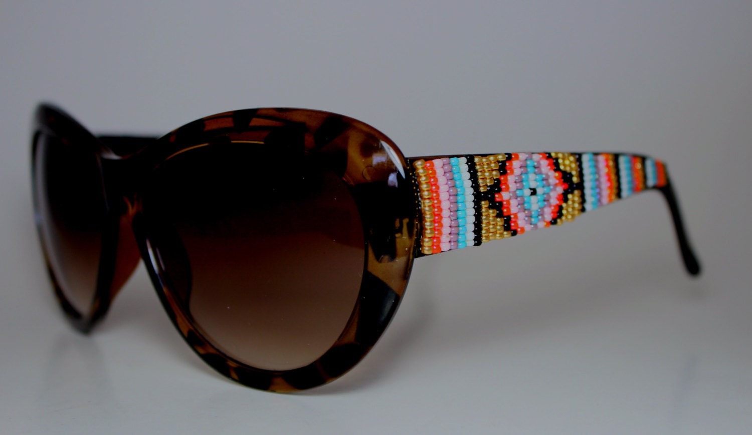 Beaded Sunglasses Gold Tribal Design Cat Eyes