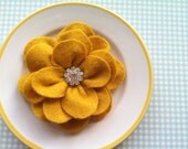 Felt Flower Bloom / Mustard Yellow / Rhinestone Center - Hair Clip
