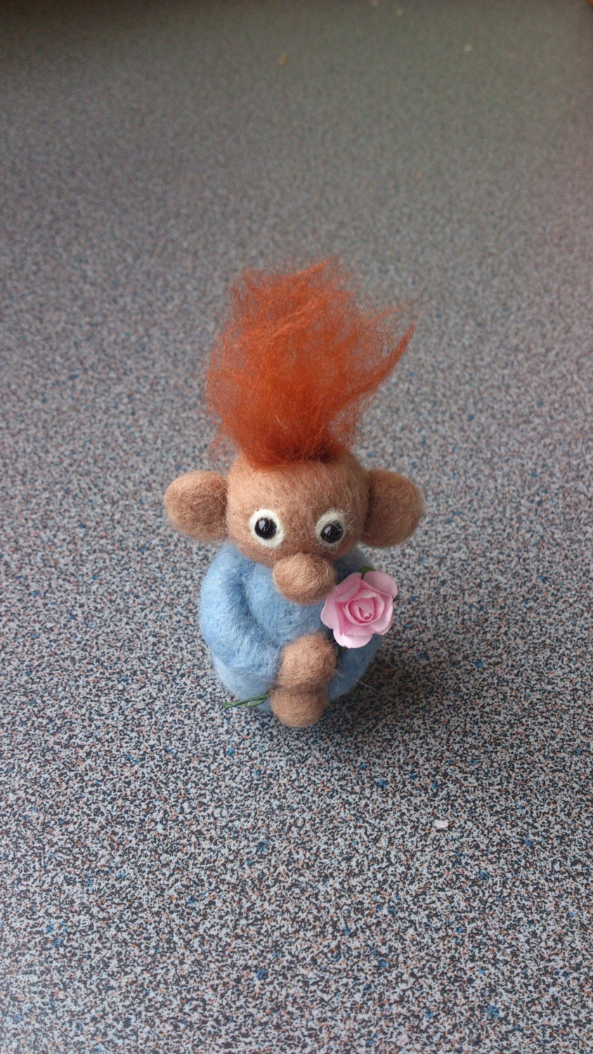 Monkey pixie needle felted figurine soft sculpture miniature