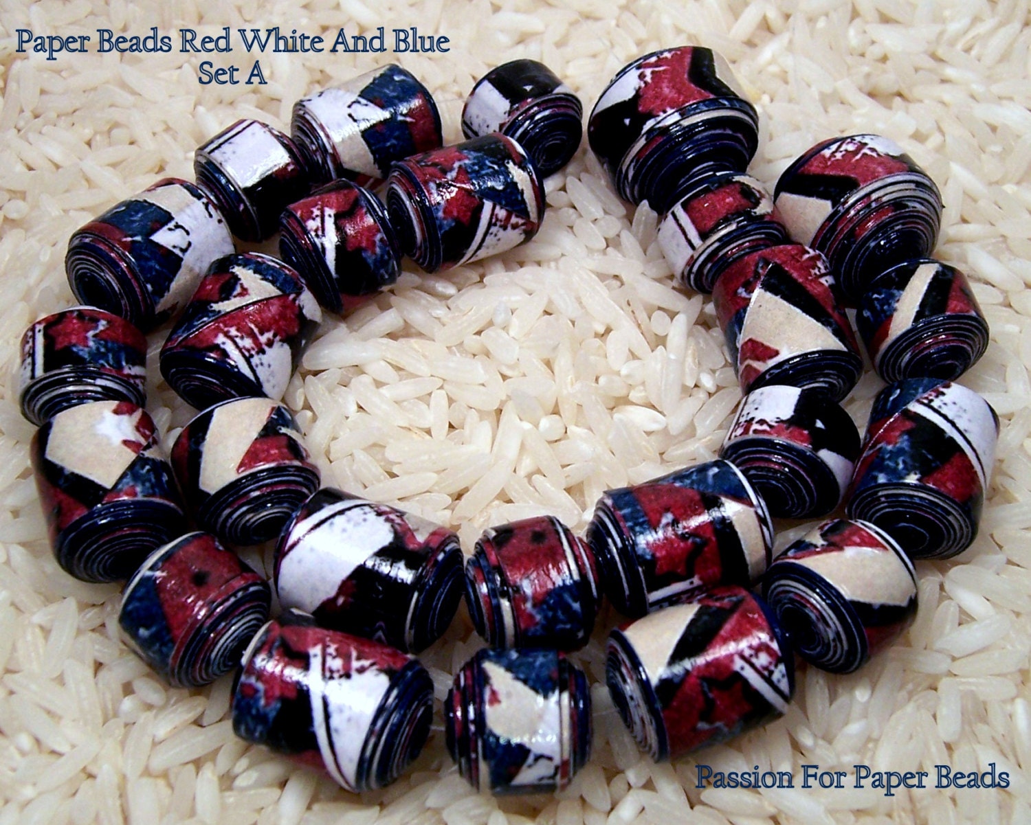 Paper Beads- Red White And Blue  Set A