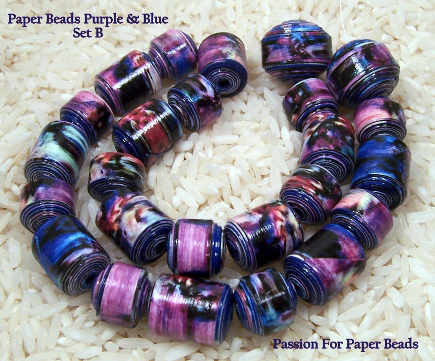 Paper Beads-  Purple & Blue  Set B
