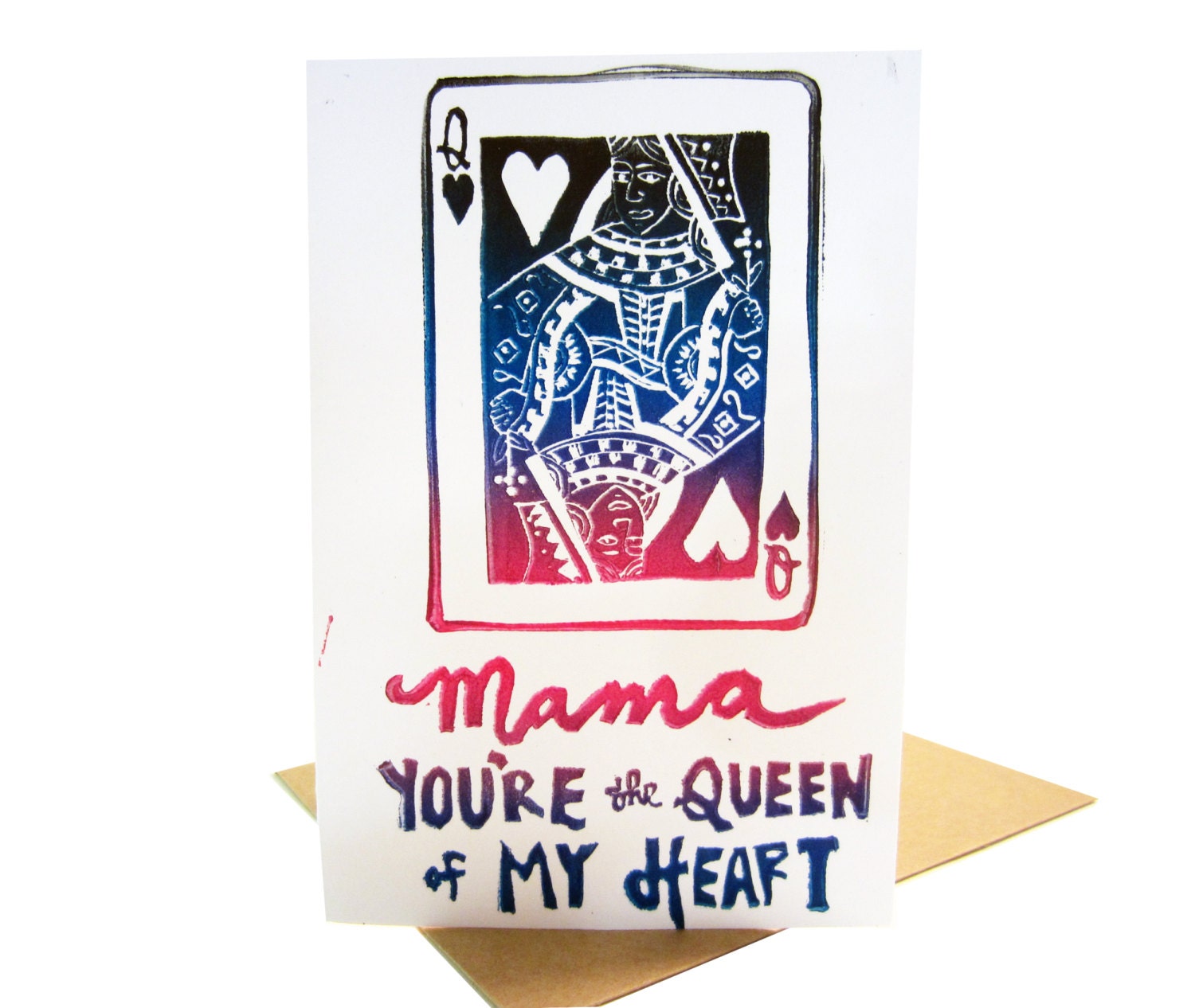 mama you're the queen of my heart // mother's day card with hearts hand carved illustration