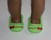 18" Doll Shoes Lime Green Felt with Hot Pink Bow Band Doll Shoes fit 18" Doll Like American Girl