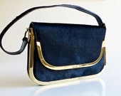 Rare Vintage GUCCI Pony Hair Handbag with Gold Frame