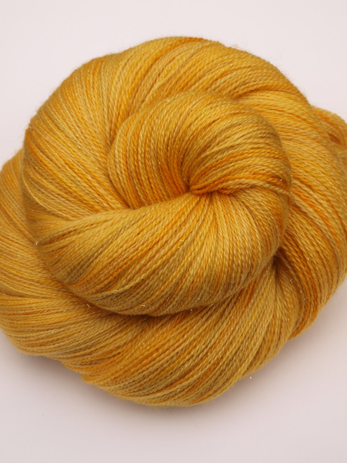 Hand Dyed Lace Weight Sparkle/Silk Yarn, Sunny Side Up - Quaere