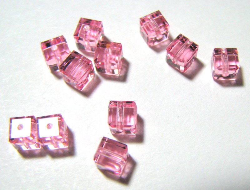Swarovski Crystal, 4mm Light Rose Cubes bead destash