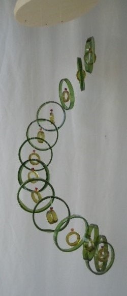 RECYCLING WINE BOTTLES into windchimes, eco friendly and green, wind chimes, mobile, musical and colorful, wind chime 21