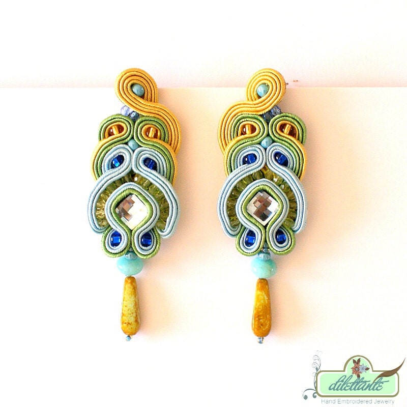 Unique long Soutache Earrings- OOAK Statement Earrings