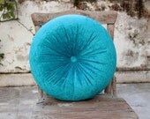 Teal, Peacock velvet round pillow 16"